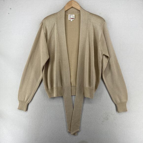 FIA ITALIA Sweater Womens L Hand Loomed Open Hem Tie Jumper Cardigan Beige Vtg - Picture 2 of 14